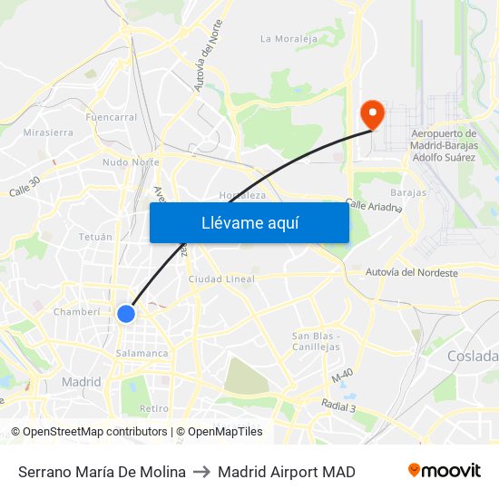 Serrano María De Molina to Madrid Airport MAD map