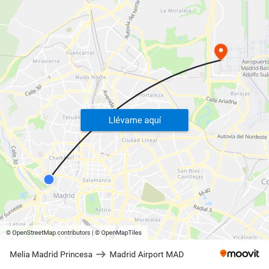 Melia Madrid Princesa to Madrid Airport MAD map