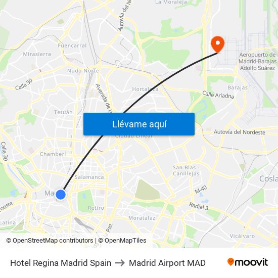 Hotel Regina Madrid Spain to Madrid Airport MAD map