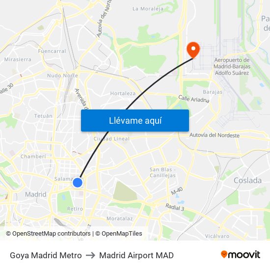 Goya Madrid Metro to Madrid Airport MAD map