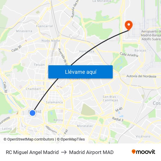 RC Miguel Angel Madrid to Madrid Airport MAD map