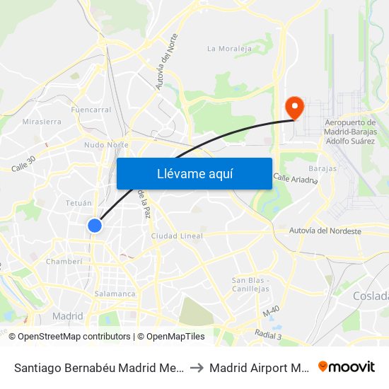 Santiago Bernabéu Madrid Metro to Madrid Airport MAD map