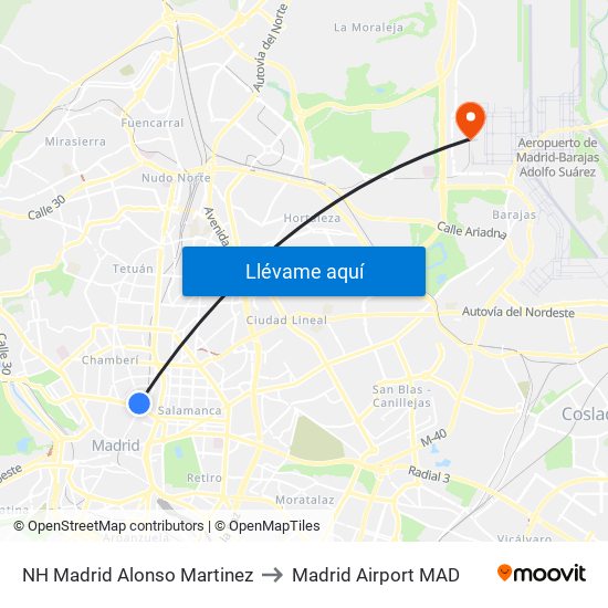 NH Madrid Alonso Martinez to Madrid Airport MAD map