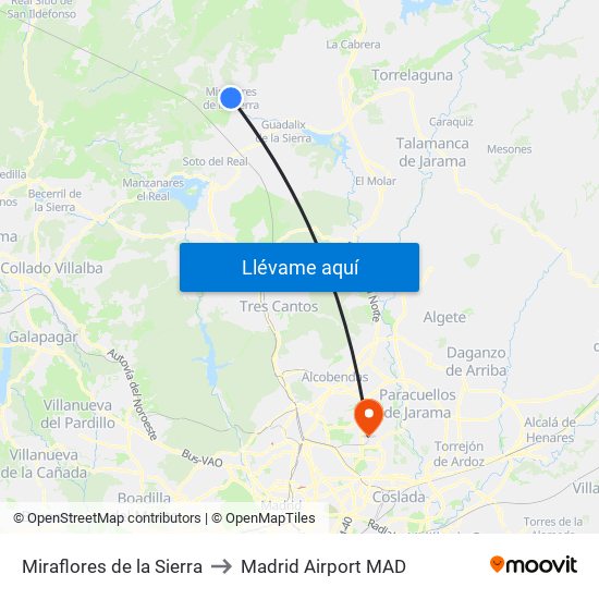 Miraflores de la Sierra to Madrid Airport MAD map