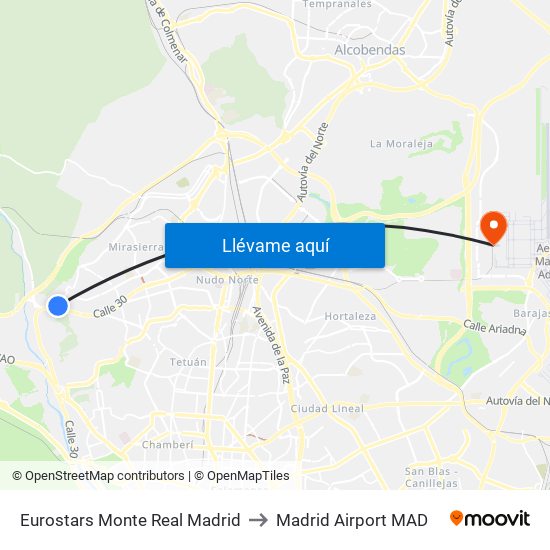 Eurostars Monte Real Madrid to Madrid Airport MAD map