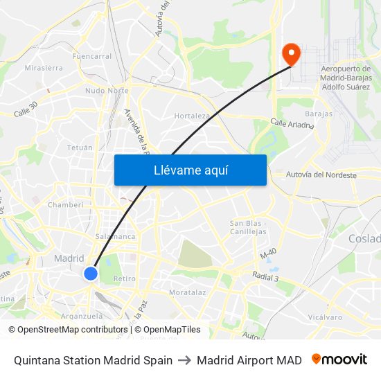 Quintana Station Madrid Spain to Madrid Airport MAD map