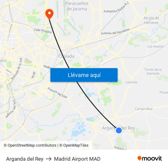 Arganda del Rey to Madrid Airport MAD map