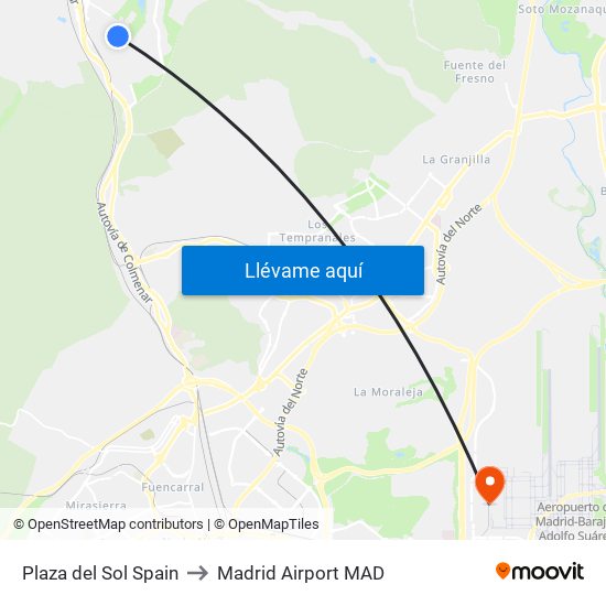 Plaza del Sol Spain to Madrid Airport MAD map
