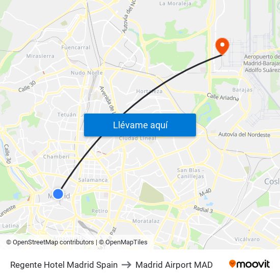 Regente Hotel Madrid Spain to Madrid Airport MAD map