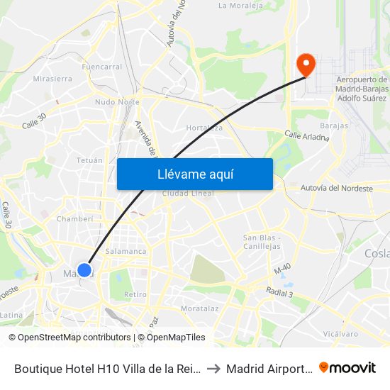 Boutique Hotel H10 Villa de la Reina Madrid to Madrid Airport MAD map