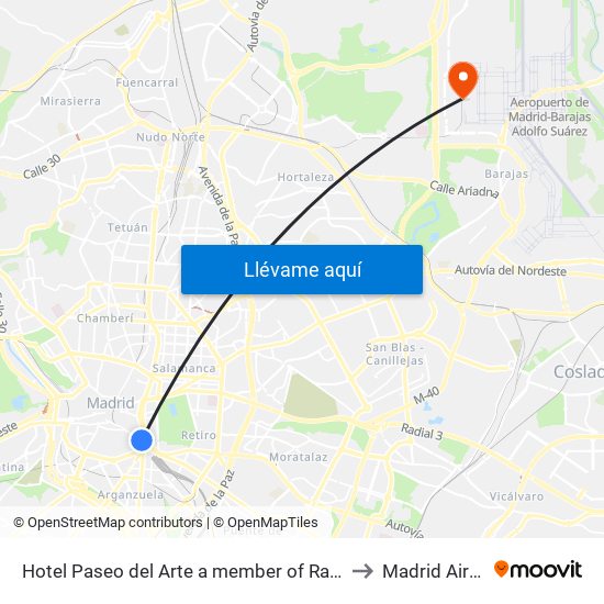 Hotel Paseo del Arte a member of Radisson Individuals Madrid to Madrid Airport MAD map