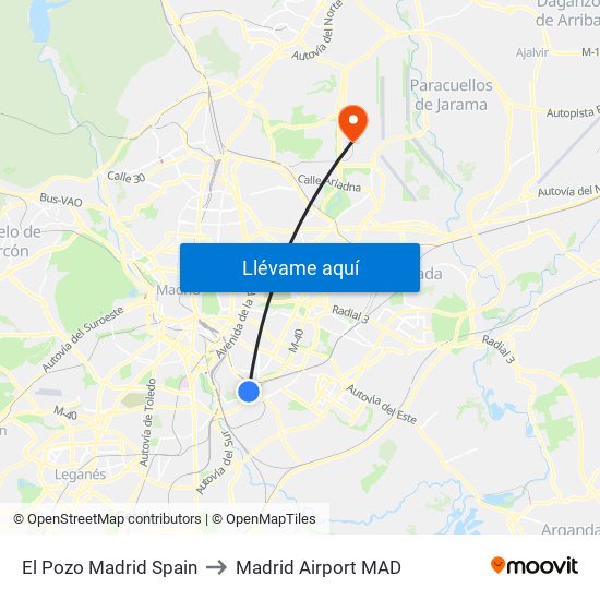 El Pozo Madrid Spain to Madrid Airport MAD map