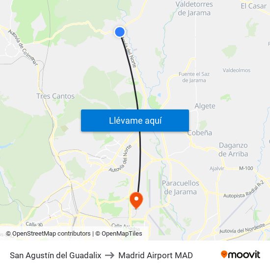 San Agustín del Guadalix to Madrid Airport MAD map