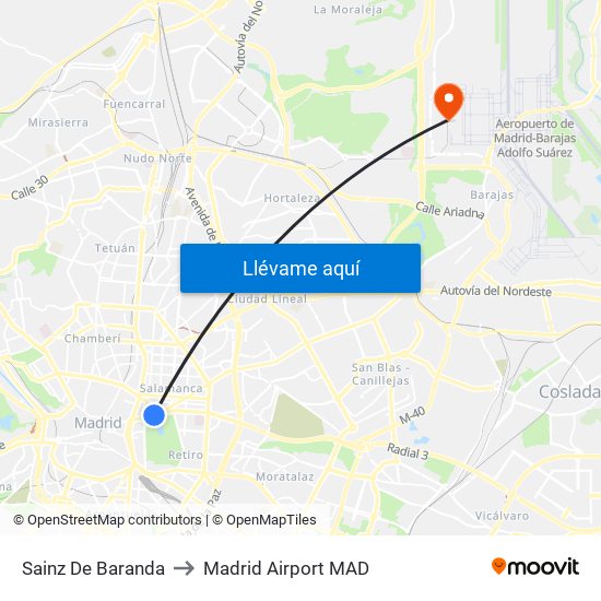 Sainz De Baranda to Madrid Airport MAD map