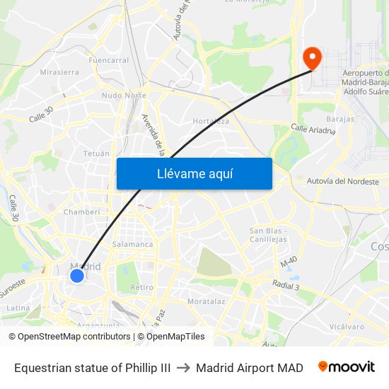 Equestrian statue of Phillip III to Madrid Airport MAD map