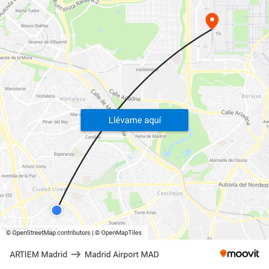 ARTIEM Madrid to Madrid Airport MAD map