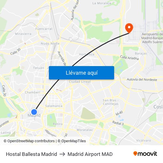 Hostal Ballesta Madrid to Madrid Airport MAD map