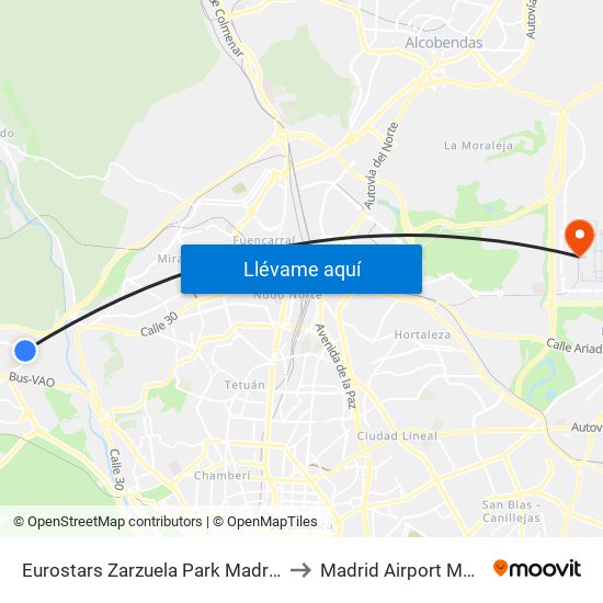 Eurostars Zarzuela Park Madrid to Madrid Airport MAD map