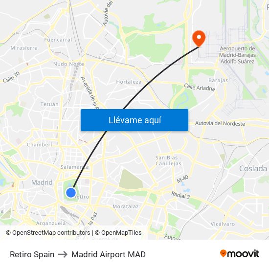 Retiro Spain to Madrid Airport MAD map