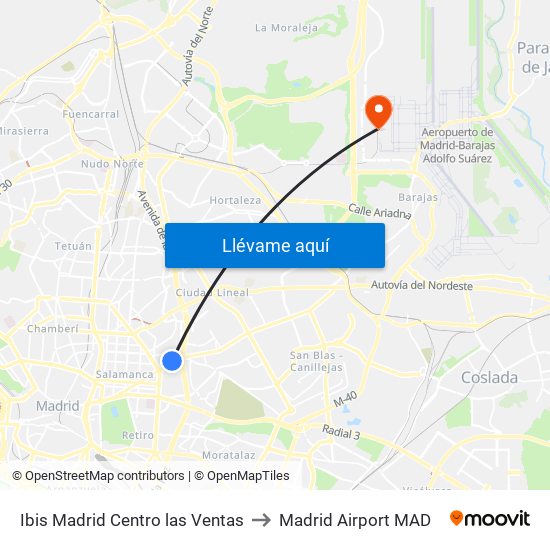 Ibis Madrid Centro las Ventas to Madrid Airport MAD map