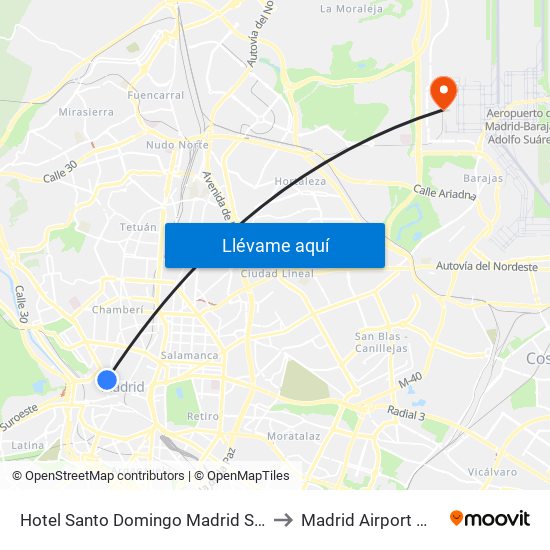 Hotel Santo Domingo Madrid Spain to Madrid Airport MAD map