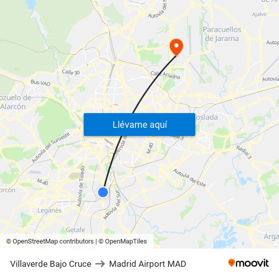 Villaverde Bajo Cruce to Madrid Airport MAD map