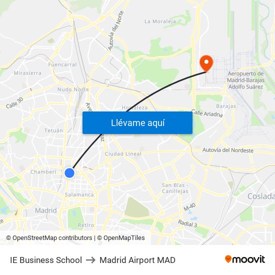 IE Business School to Madrid Airport MAD map