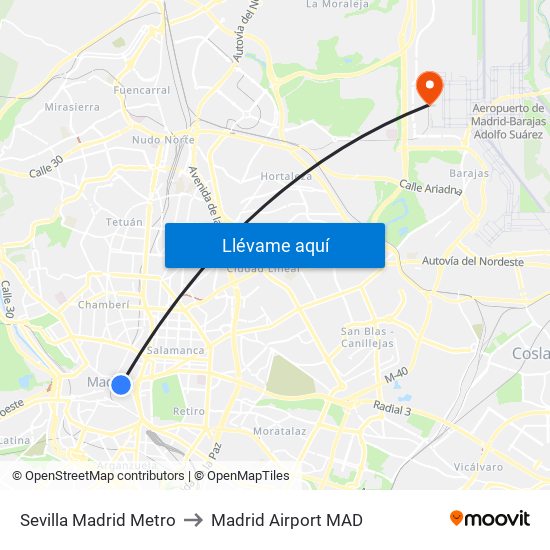 Sevilla Madrid Metro to Madrid Airport MAD map