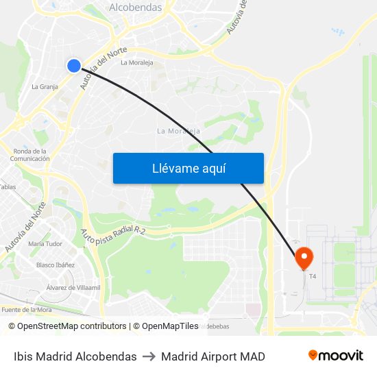 Ibis Madrid Alcobendas to Madrid Airport MAD map