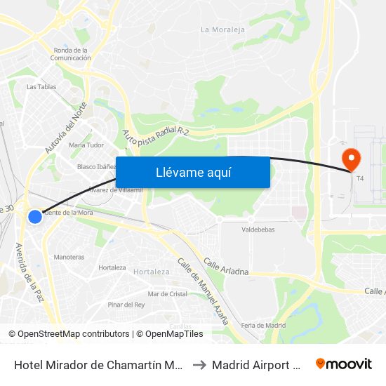 Hotel Mirador de Chamartín Madrid to Madrid Airport MAD map