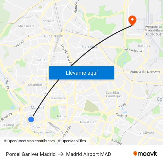 Porcel Ganivet Madrid to Madrid Airport MAD map