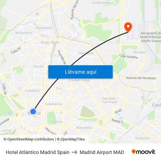 Hotel Atlántico Madrid Spain to Madrid Airport MAD map