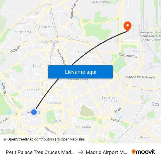 Petit Palace Tres Cruces Madrid to Madrid Airport MAD map
