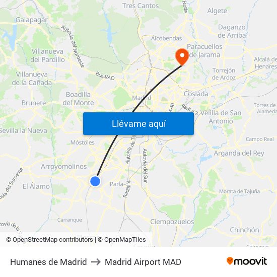 Humanes de Madrid to Madrid Airport MAD map
