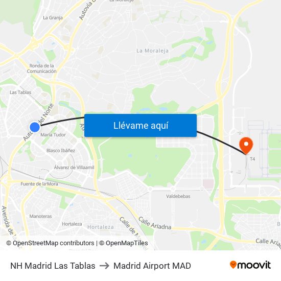 NH Madrid Las Tablas to Madrid Airport MAD map