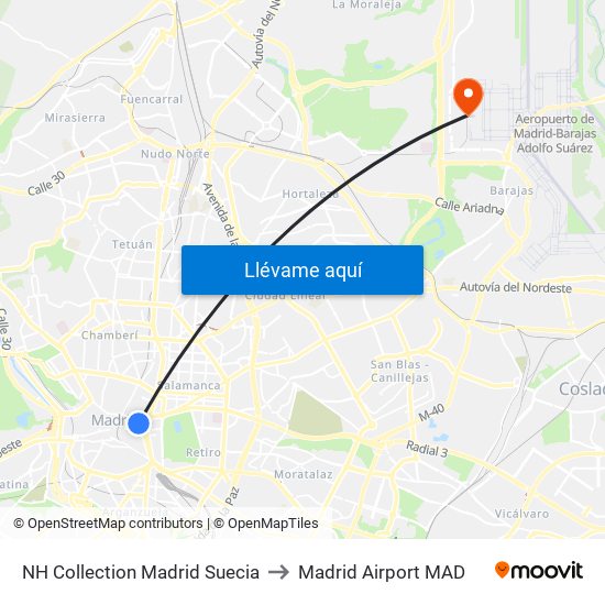 NH Collection Madrid Suecia to Madrid Airport MAD map