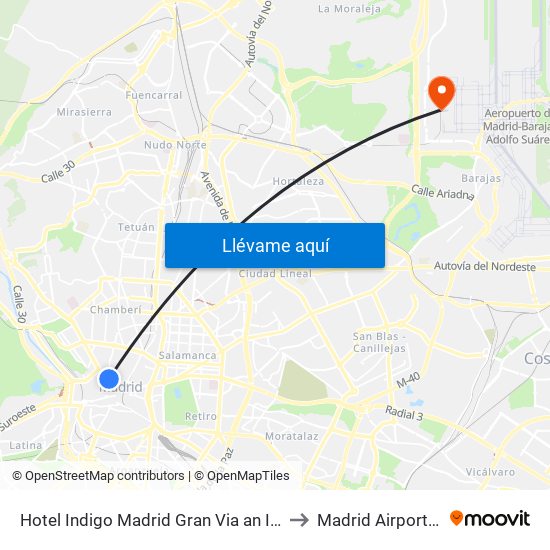Hotel Indigo Madrid Gran Via an IHG Hotel to Madrid Airport MAD map