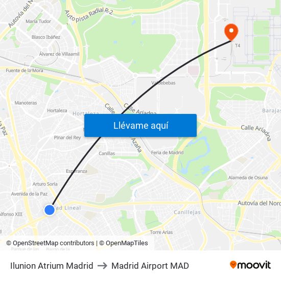 Ilunion Atrium Madrid to Madrid Airport MAD map