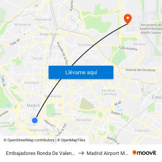 Embajadores Ronda De Valencia to Madrid Airport MAD map