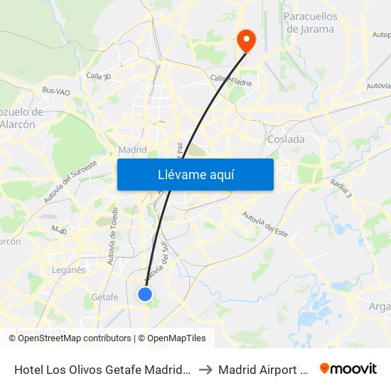 Hotel Los Olivos Getafe Madrid Spain to Madrid Airport MAD map