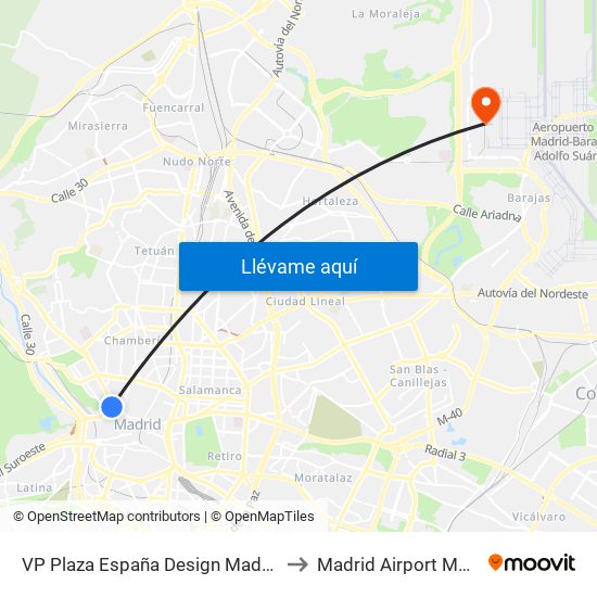 VP Plaza España Design Madrid to Madrid Airport MAD map