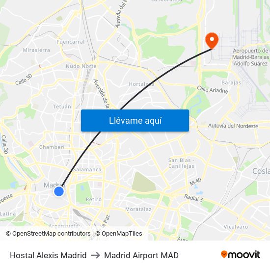 Hostal Alexis Madrid to Madrid Airport MAD map