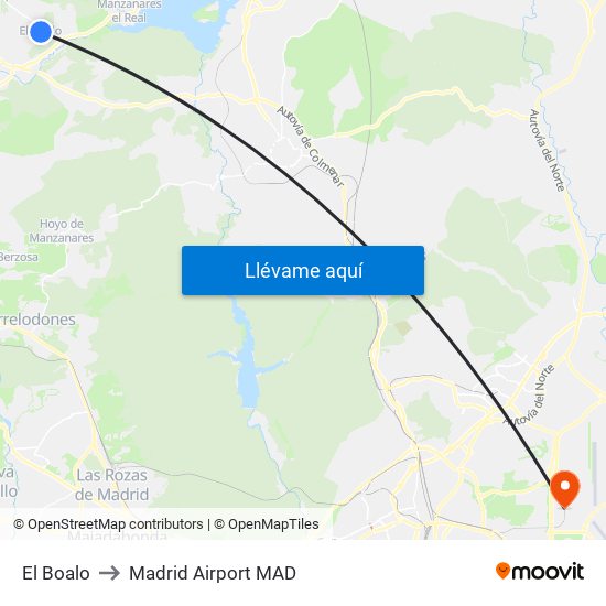 El Boalo to Madrid Airport MAD map