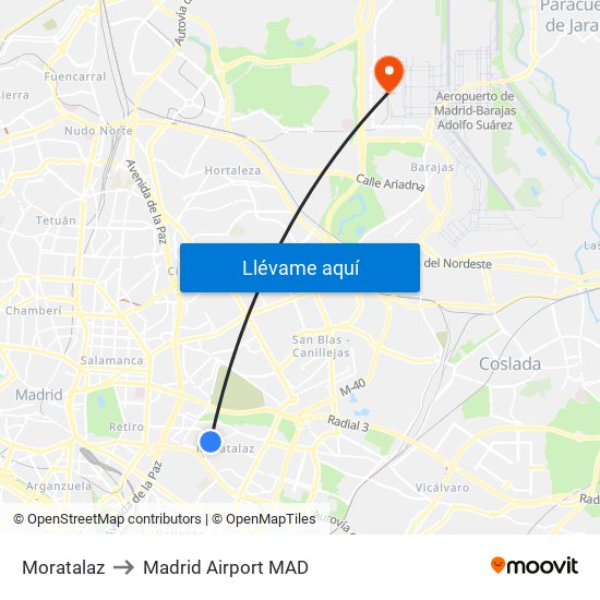 Moratalaz to Madrid Airport MAD map