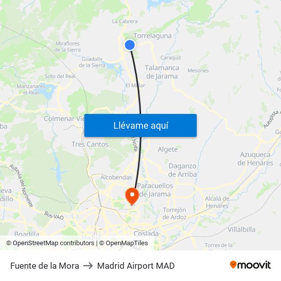 Fuente de la Mora to Madrid Airport MAD map