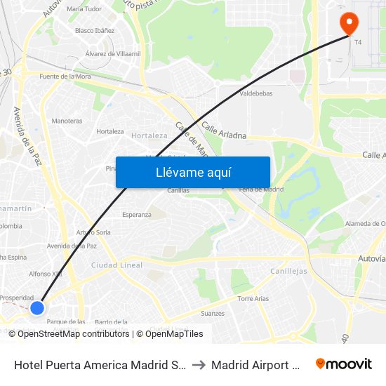 Hotel Puerta America Madrid Spain to Madrid Airport MAD map