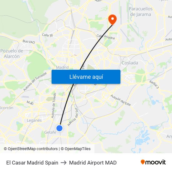 El Casar Madrid Spain to Madrid Airport MAD map