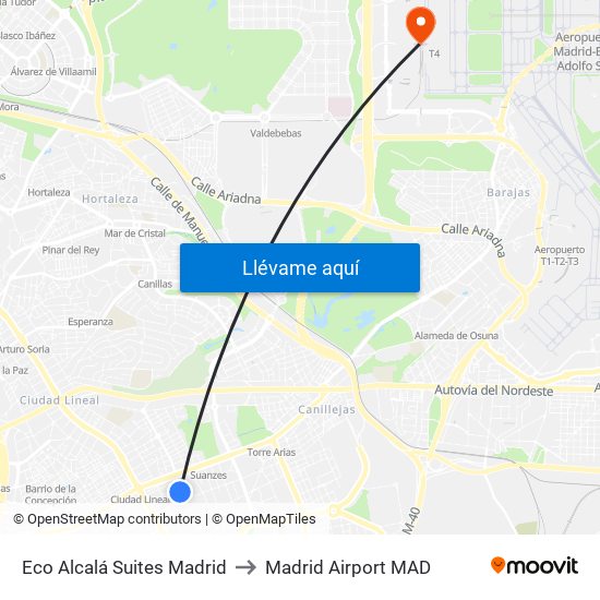 Eco Alcalá Suites Madrid to Madrid Airport MAD map