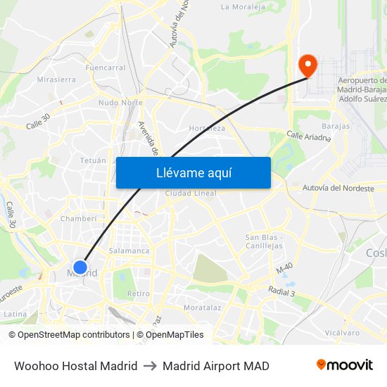 Woohoo Hostal Madrid to Madrid Airport MAD map