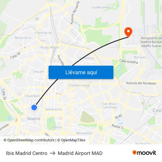 Ibis Madrid Centro to Madrid Airport MAD map